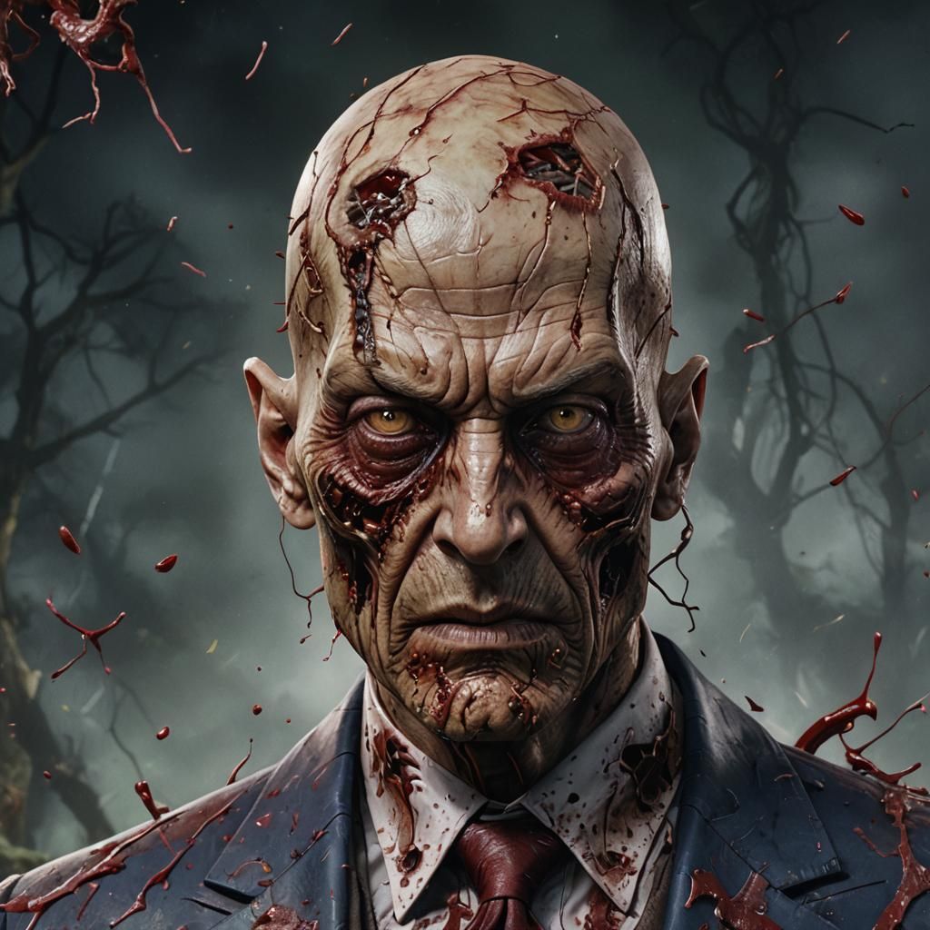 Zombie Professor X Gory Portrait in Detailed Painting