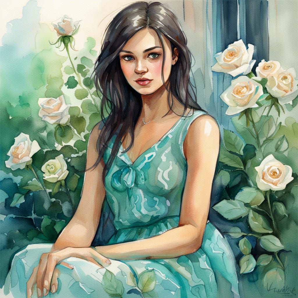 Watercolor Portrait of a Beautiful Tatar Girl