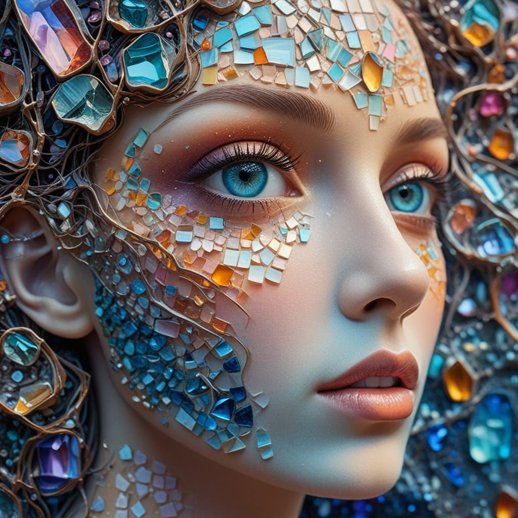 Surreal Beautiful Being Creates Glazed Mosaic