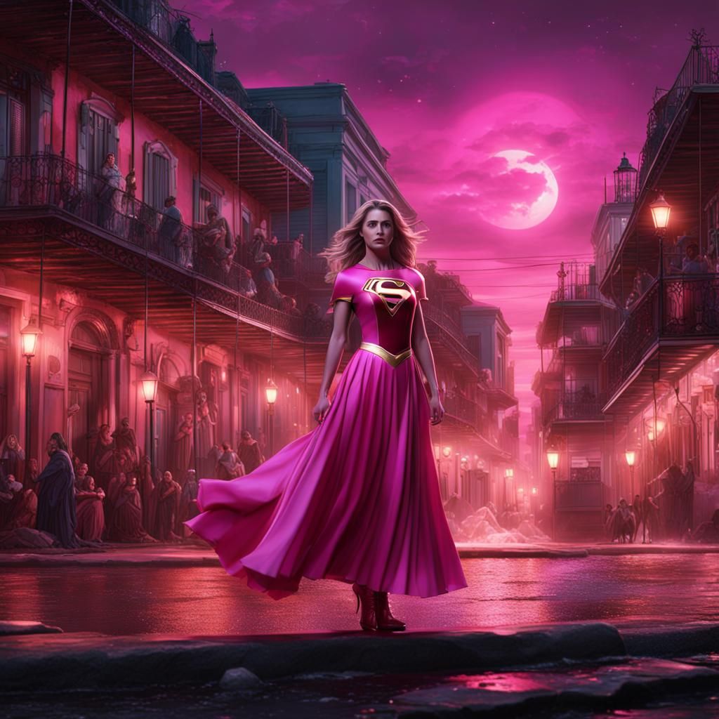 Supergirl in Pink Dress, New Orleans Night