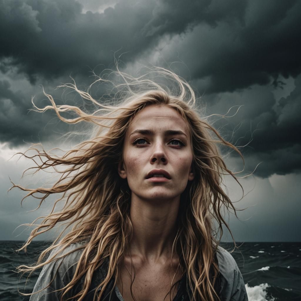 Blonde Woman Falling off Cliff Portrait