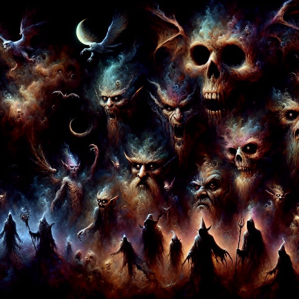 Eerie Faces Beckoning from the Darkness