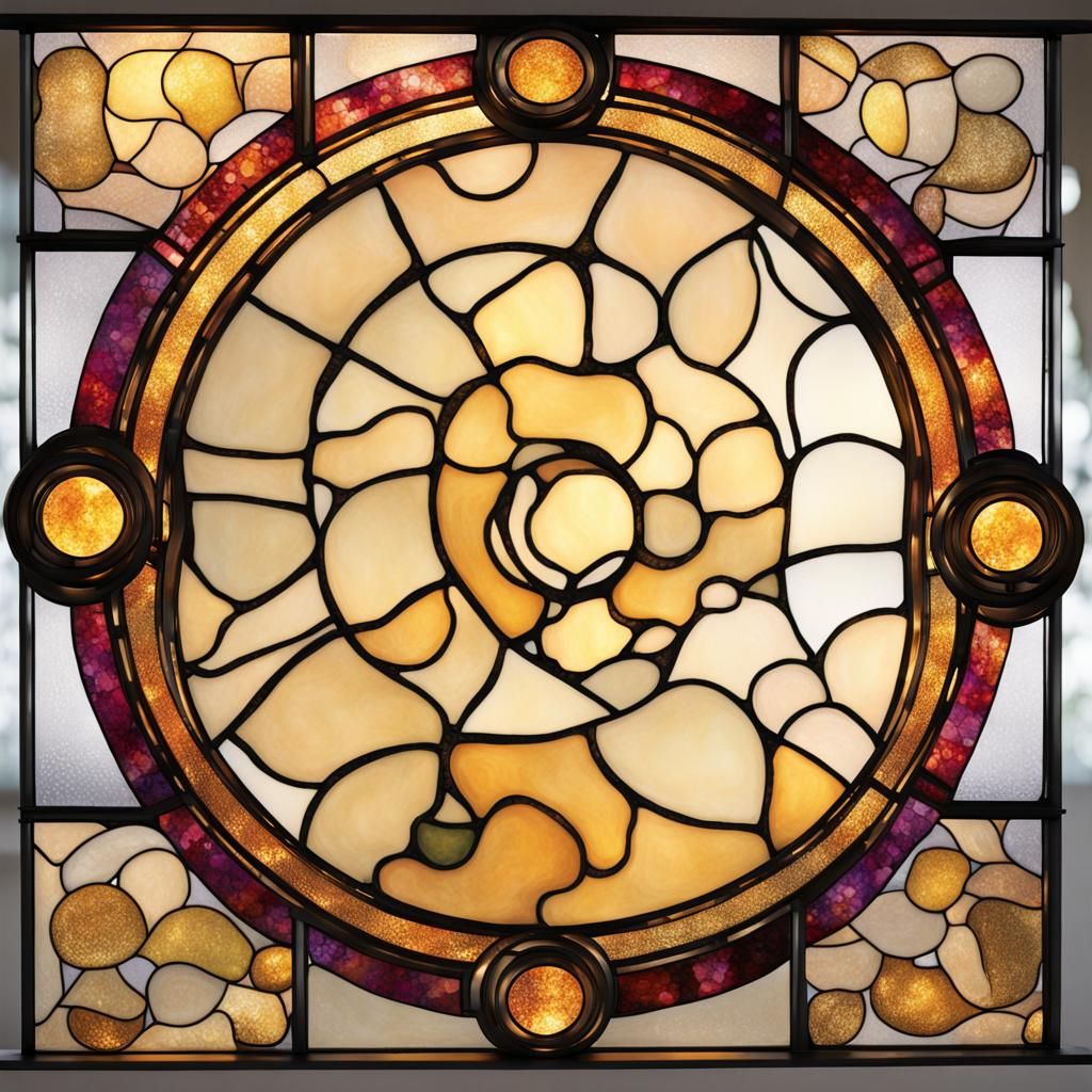 Klimt-Inspired Stained Glass Art with Golden Patterns