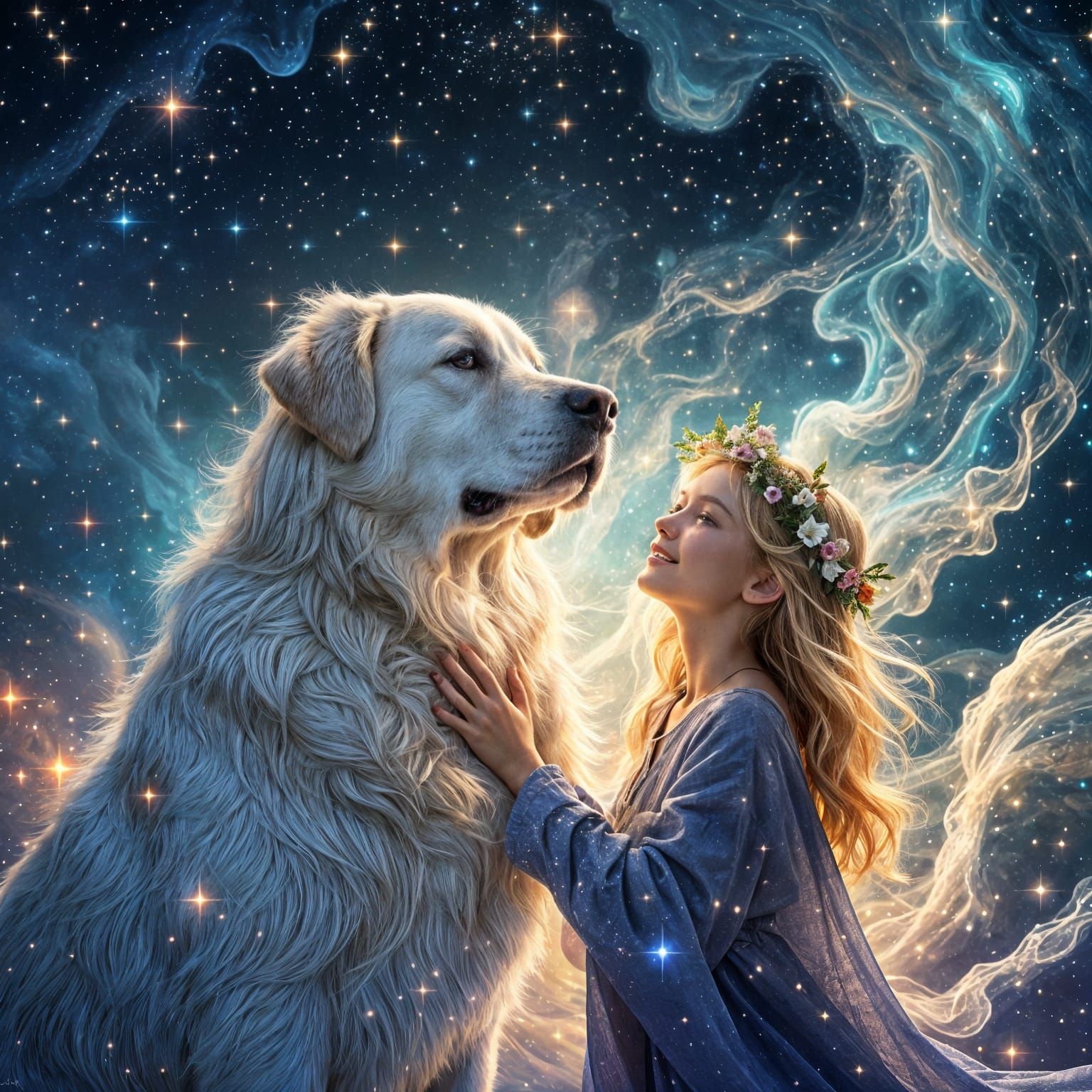 Labrador and Girl in Cosmic Healing Chamber