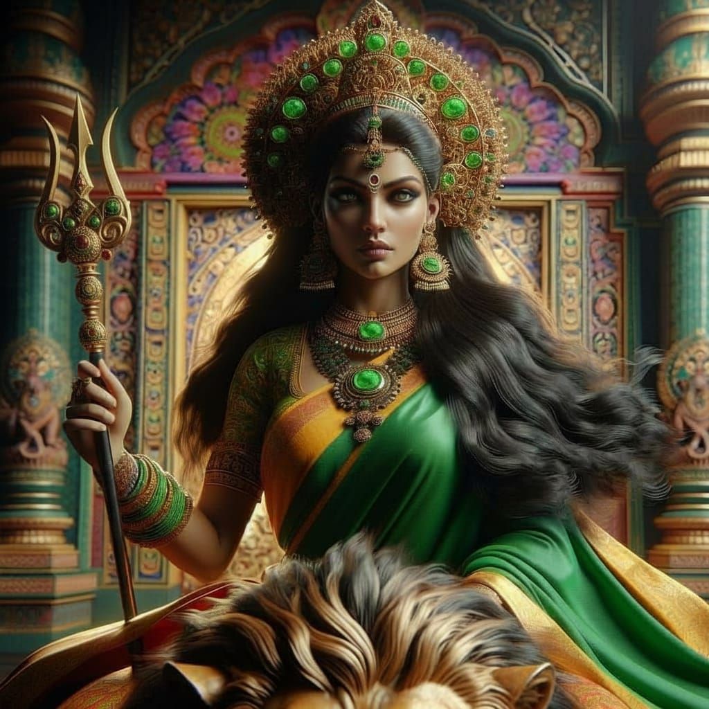Indian Goddess Sachiya on Lion, Hindu Power