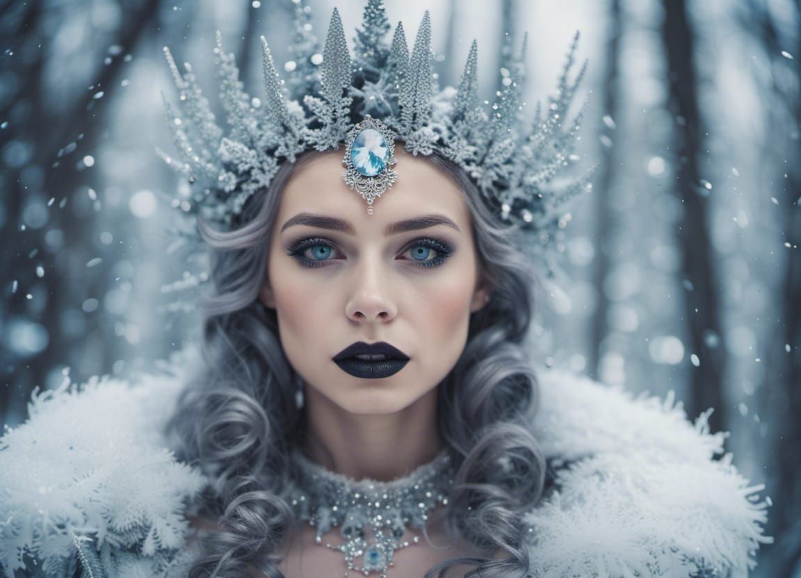 Gothic Female Wizard Portrait in Snowy Forest