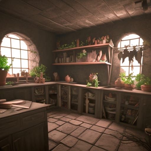 Enchanted Witch's Kitchen in 3D Rendering