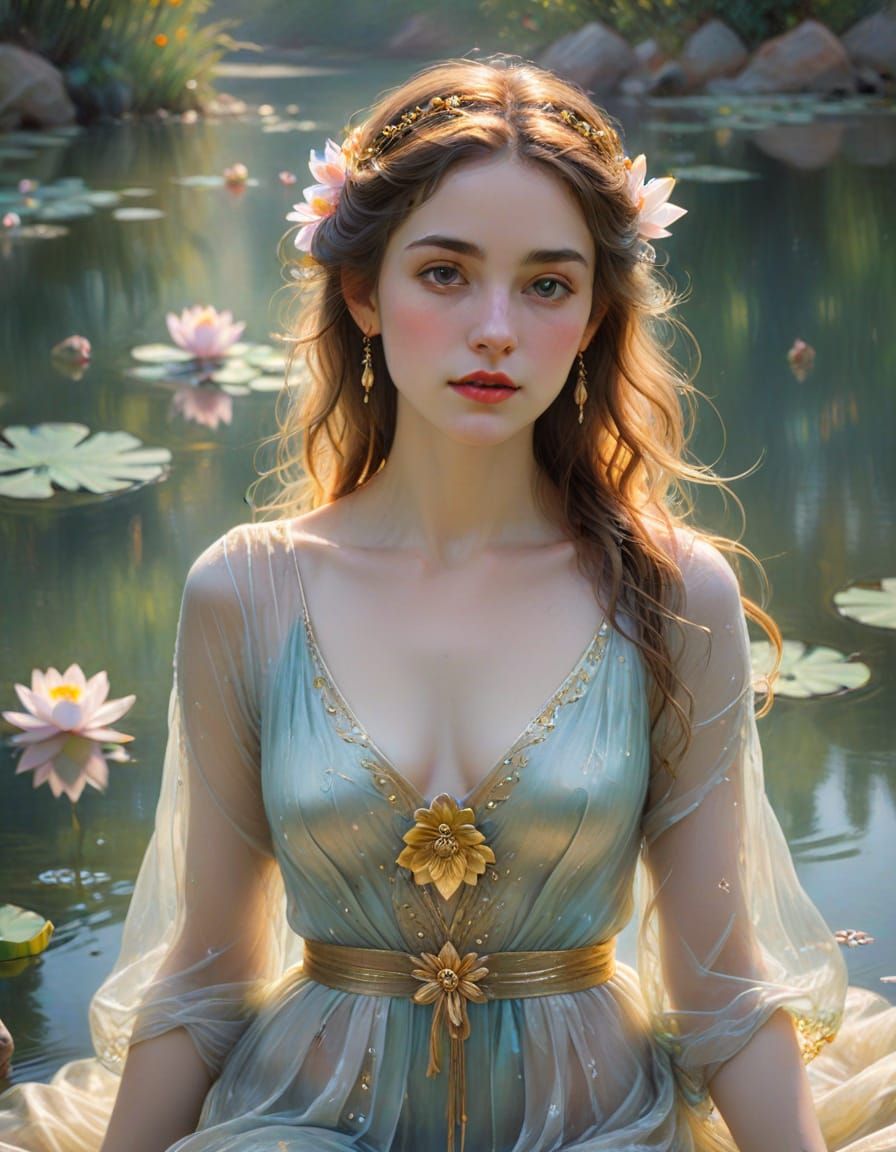 Ethereal Water Goddess Ascending from Serene Lake