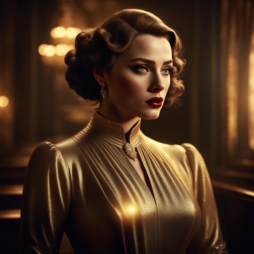 Elegant Femme Fatale in Old Hollywood Glamour