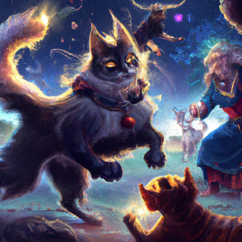 Medieval Cat's Magic Battle: Dark Fantasy Art