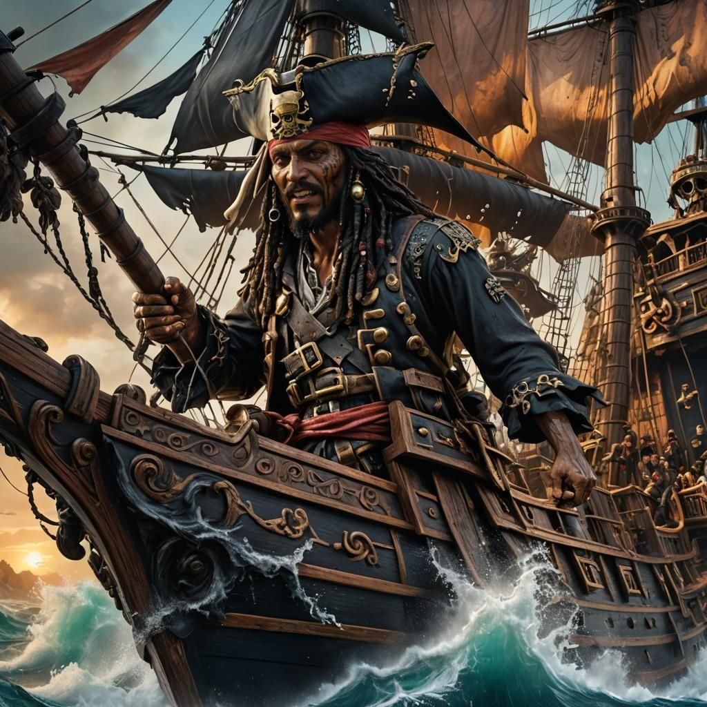 Hyperrealistic Pirate Ship on Choppy Waters