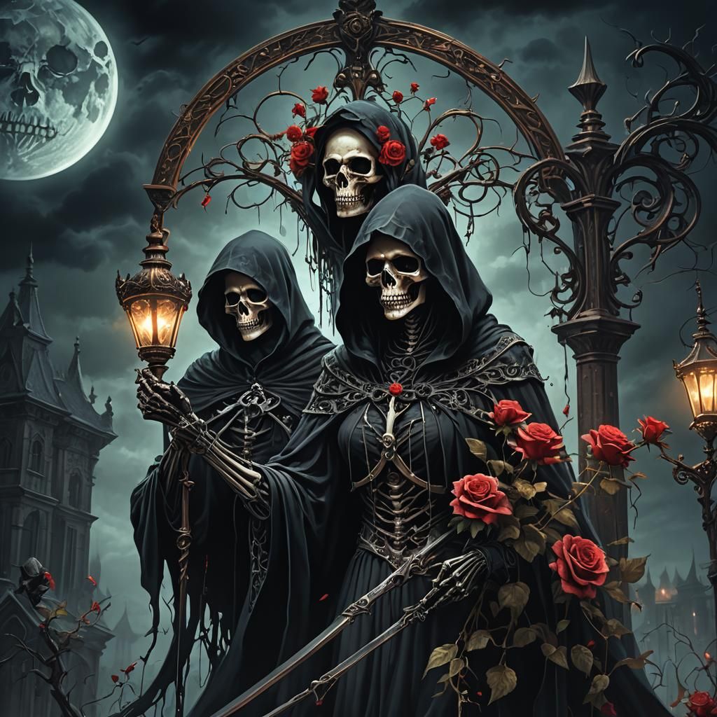 Dark Fantasy Grim Reaper Emerges from Lamp