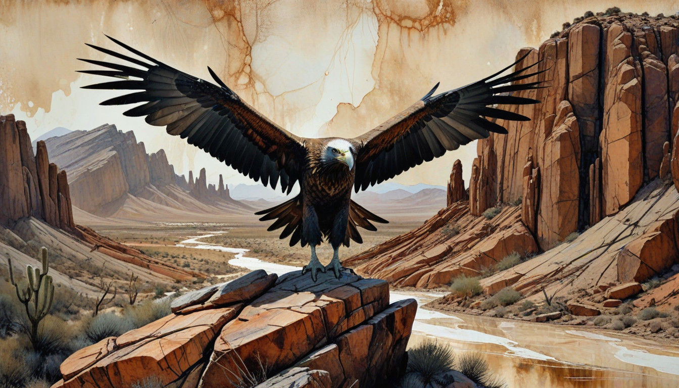 Surreal Vulture Amidst Arizona Desert Landscapes in Whimsica...