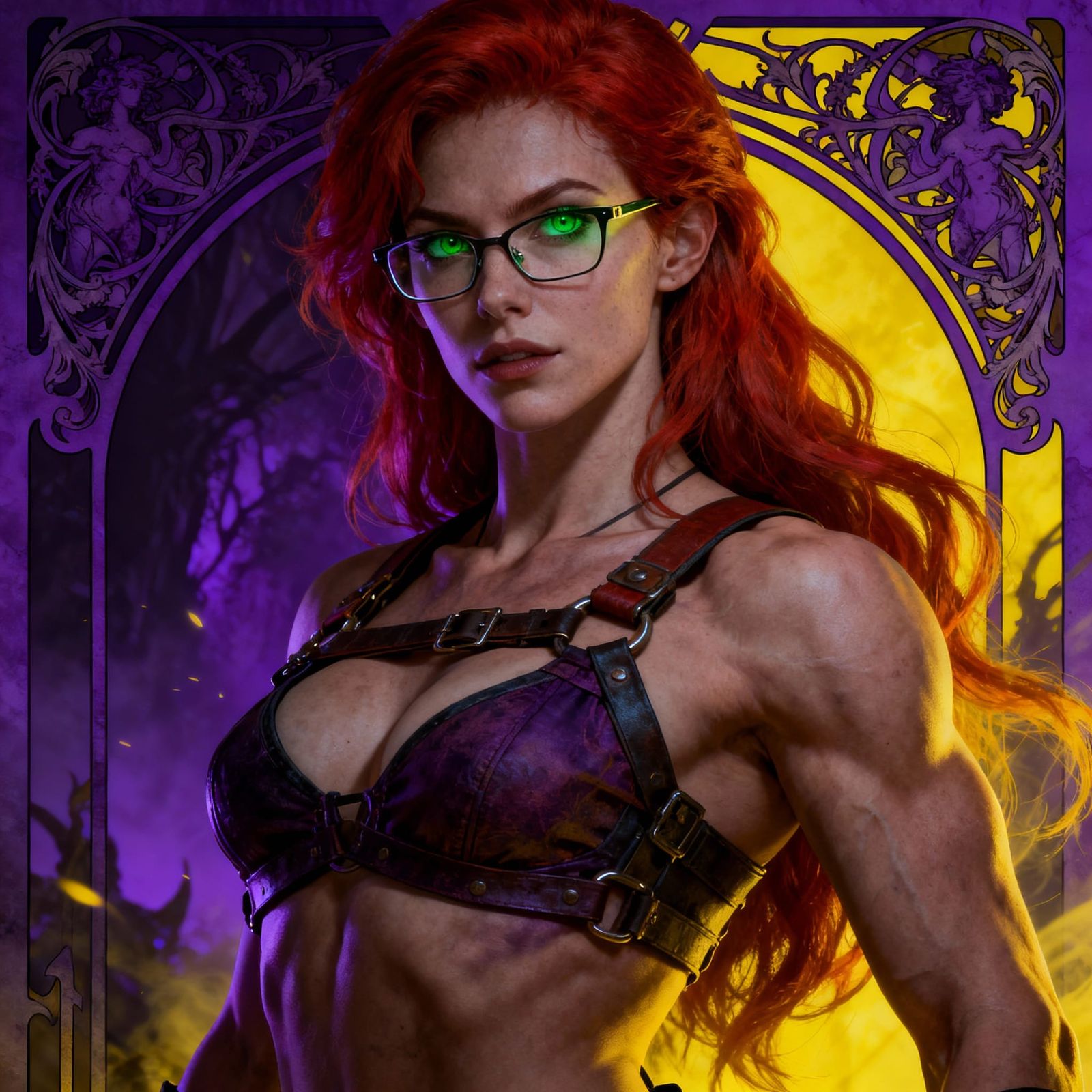 Dark Fantasy Concept Art: Muscular Redhead in Harness