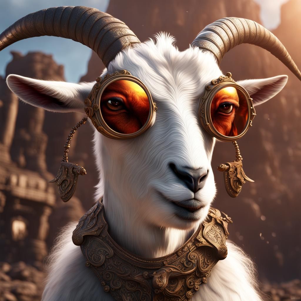 Fantastical Goat-Human Hybrid with Flying Shoes