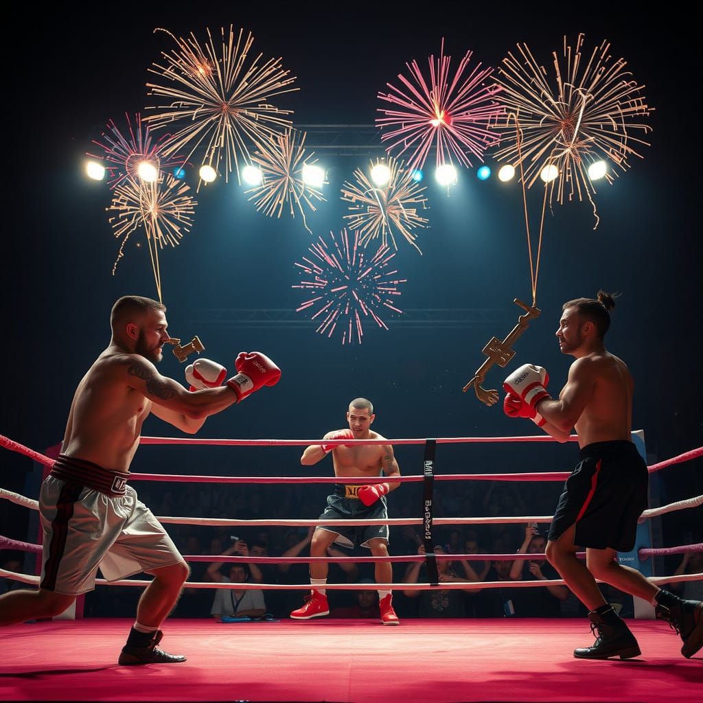 Boxers Fight Under Sparkling New Year's Eve Sky
