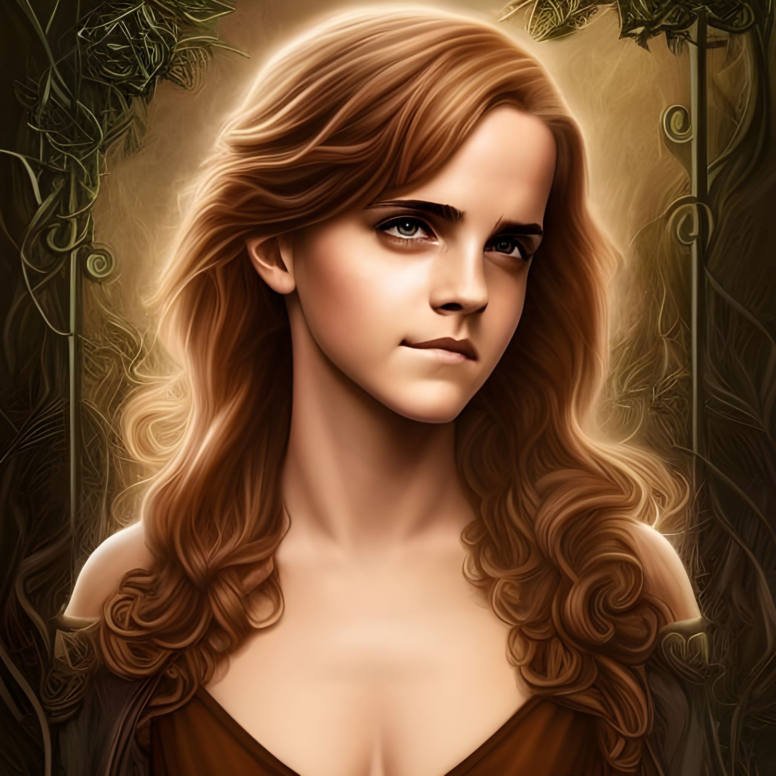 Hermione Granger With The Stems Of Roses Forming A Herbology Book In The Background