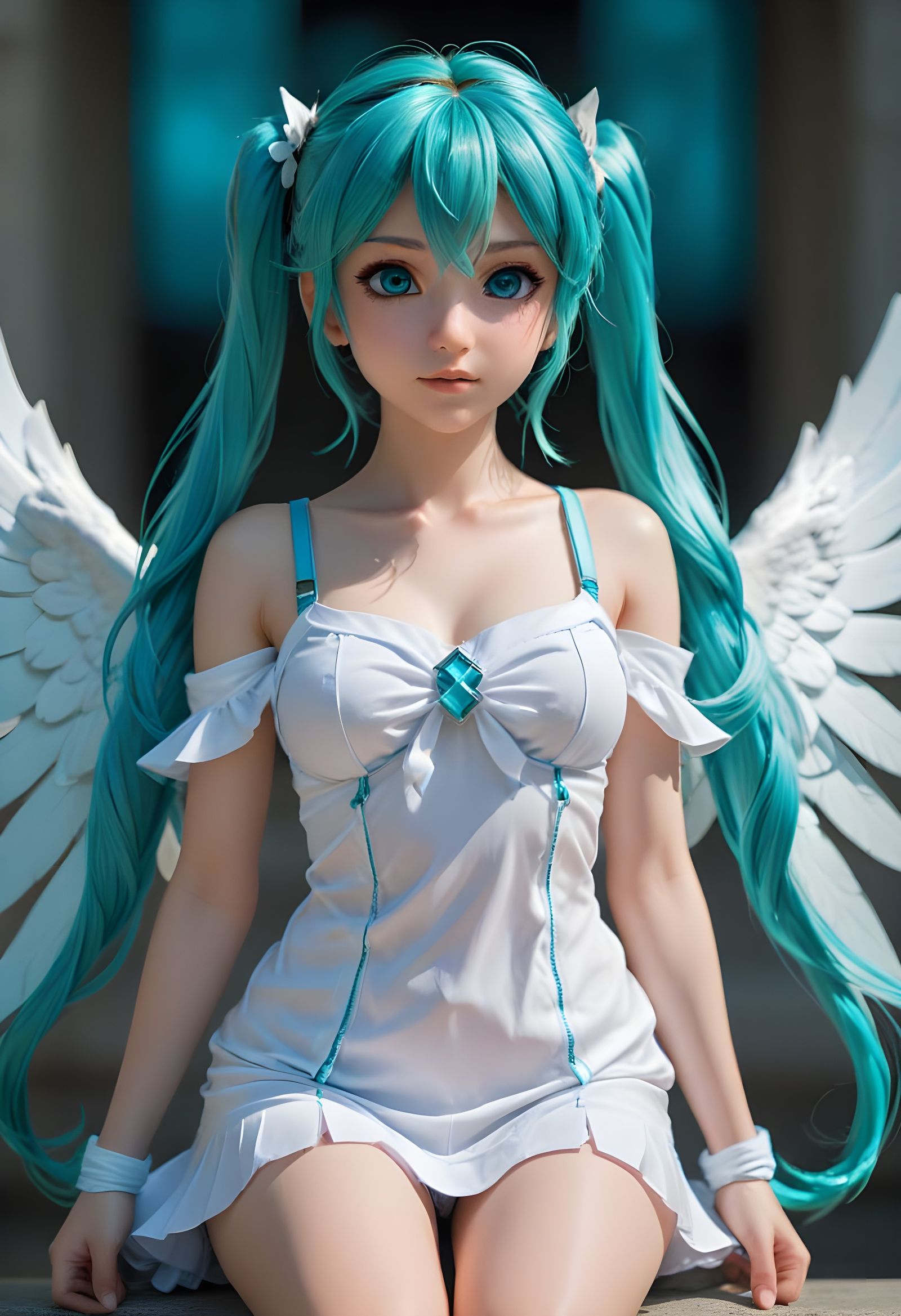 Chibi Angel Hatsune Miku Descending from Heaven