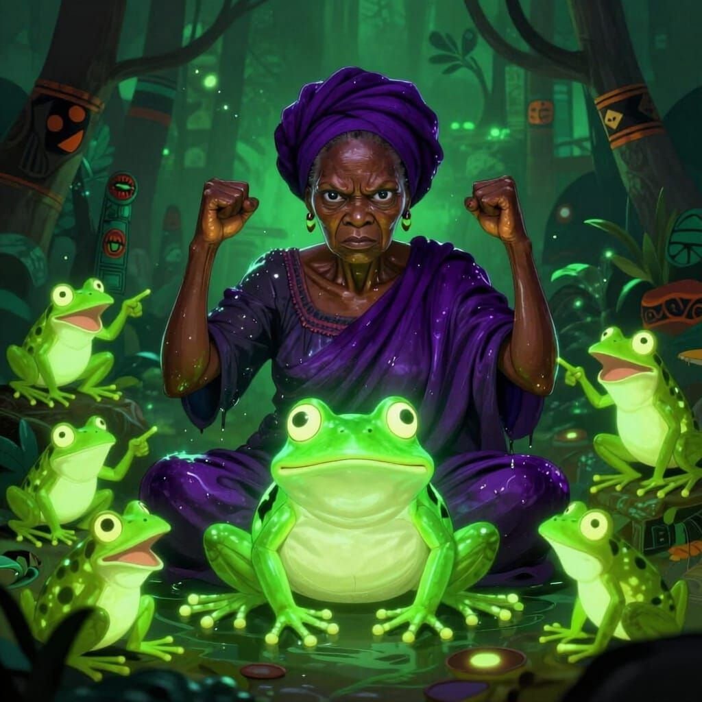 African Woman Angrily Confronts Laughing Frogs in Magical Pu...