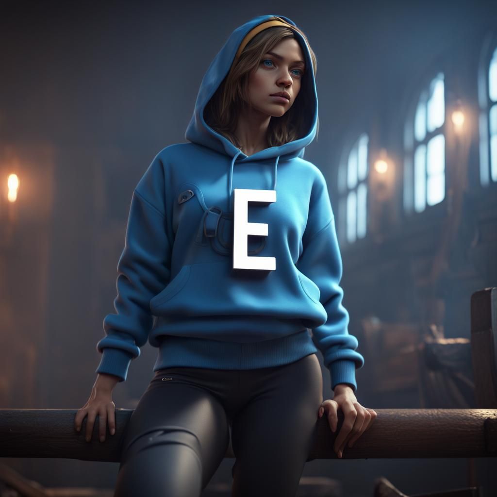 Animated Girl in Blue Hoodie: 3D Fantasy Art