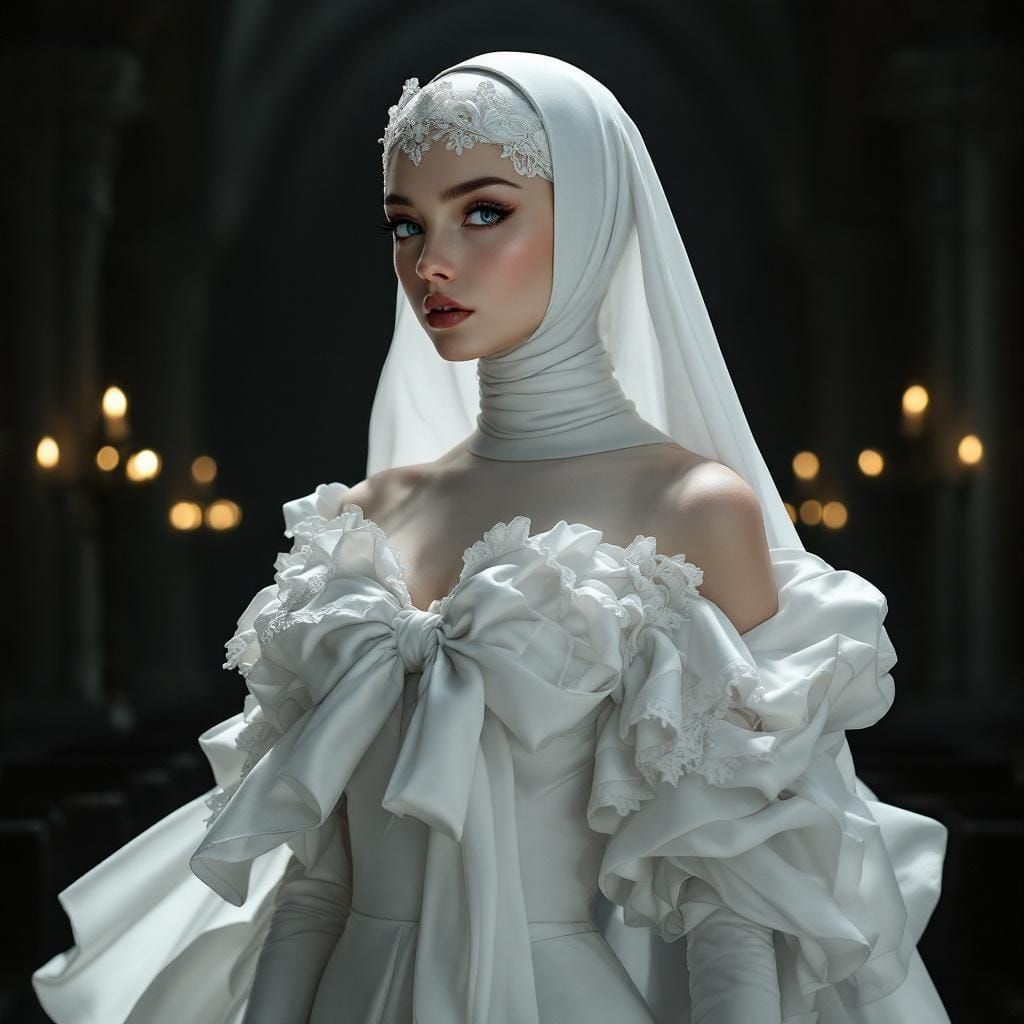 Frilly white nun