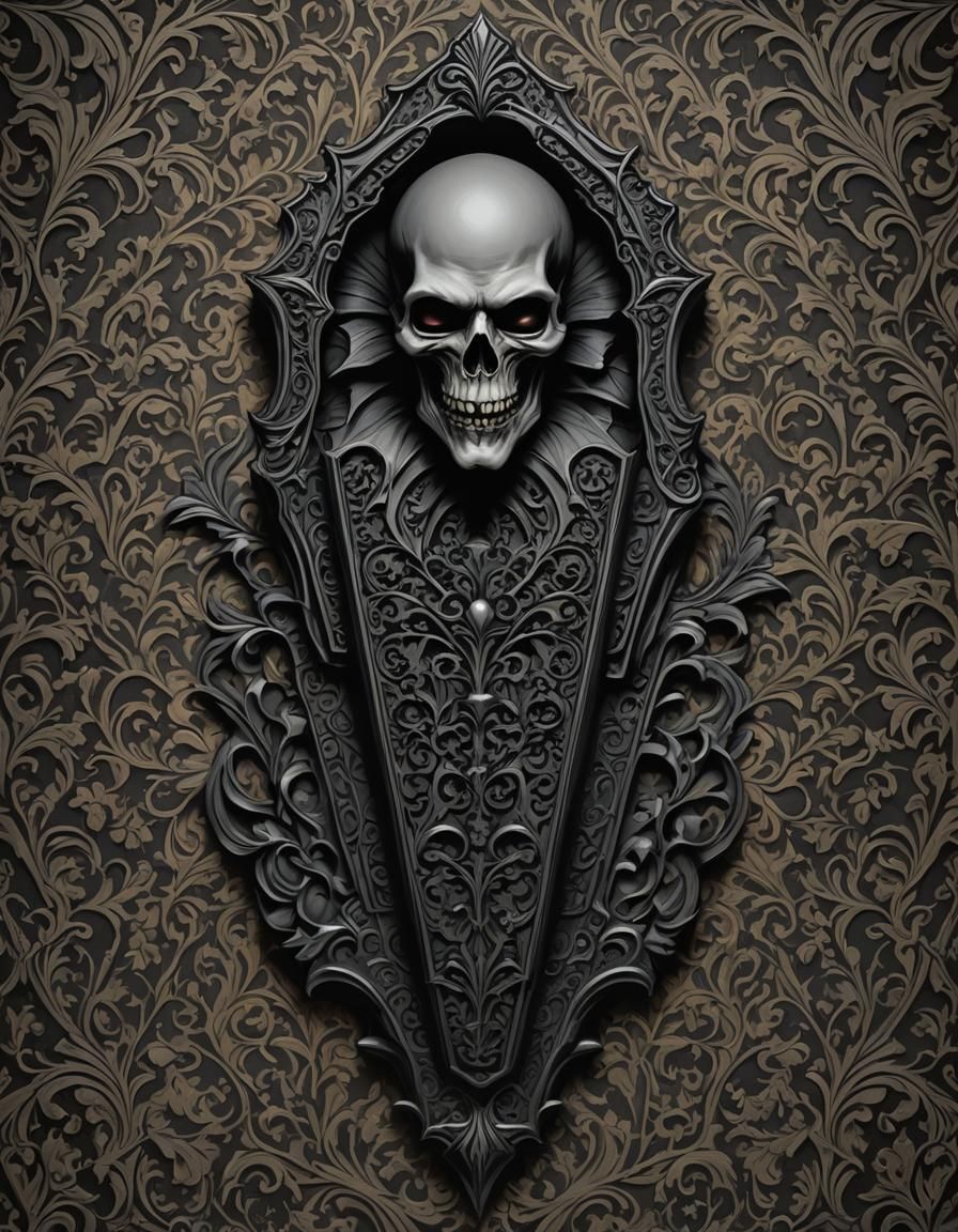 Gothic Victorian Vampire Coffin in Dark Damask