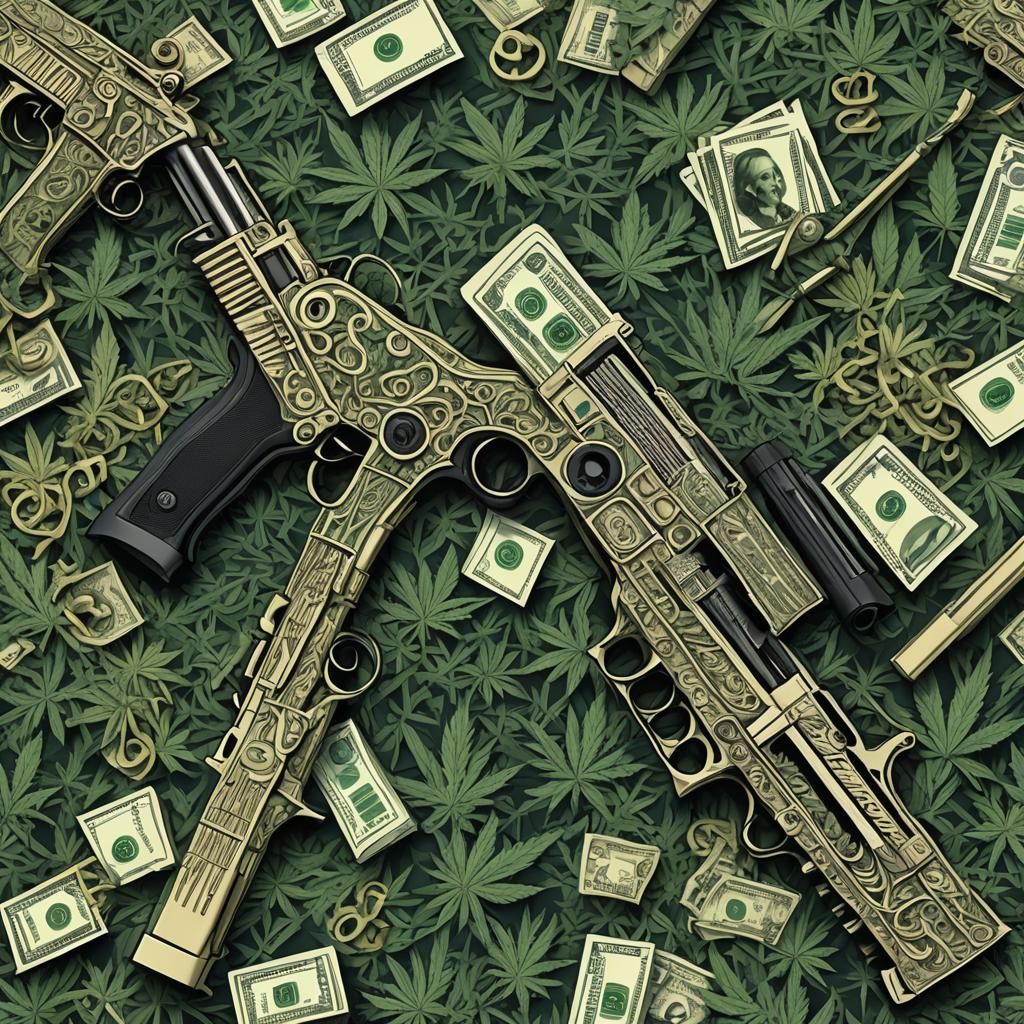 Abstract Album Cover Art with Guns, Money, Marijuana