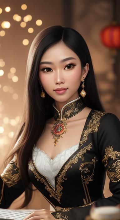 cartoon style, photo-realism, intricate stunning highly detailed fantasy of a beautiful young Indonesian woman, 25 year ...