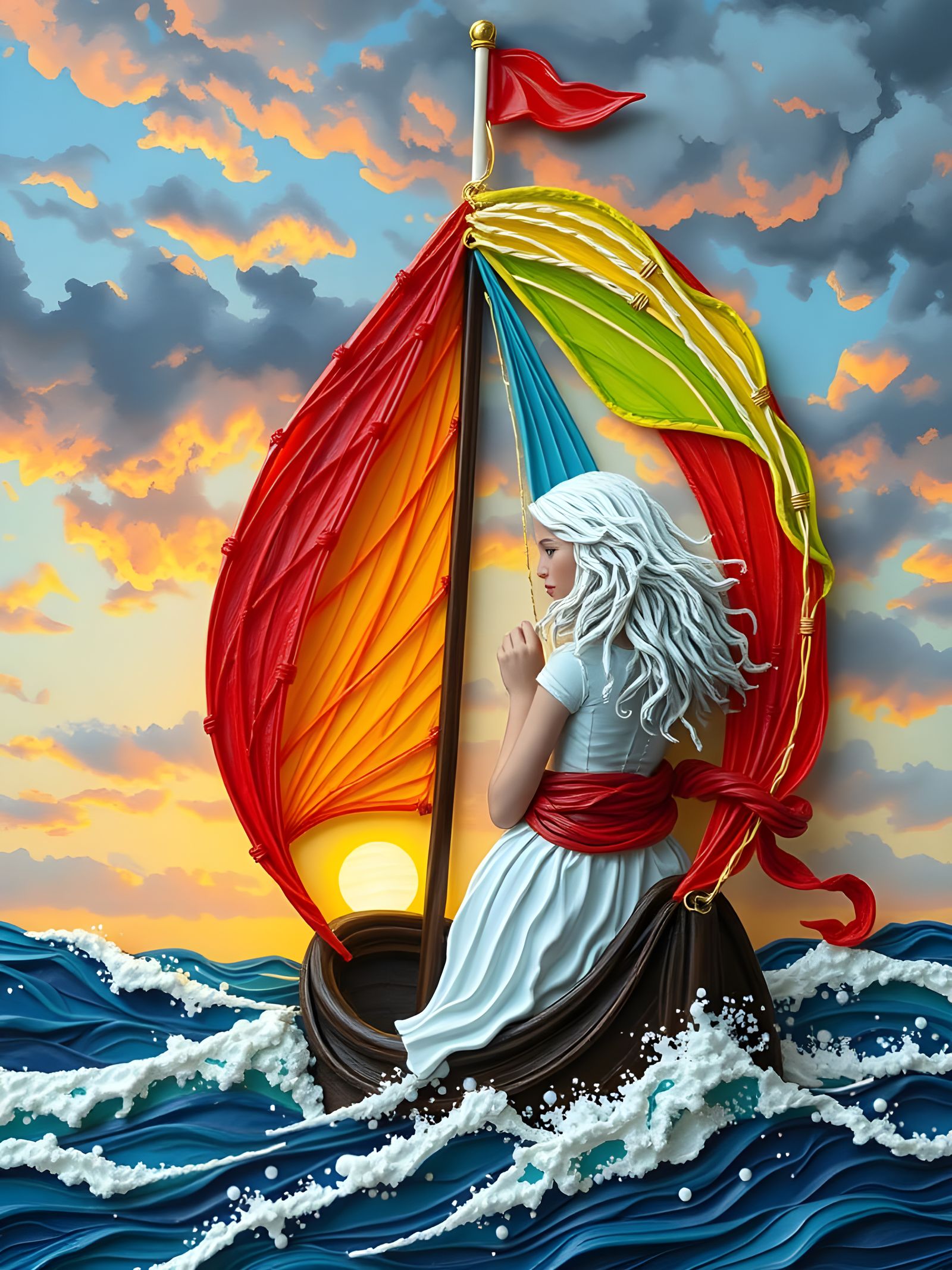 Resin Wire Art: Albino Sailor Woman at Sunrise