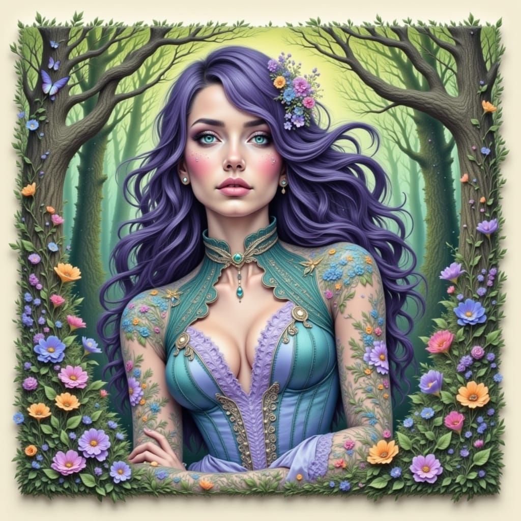 Ethereal Woman in Corset Dress by Stream