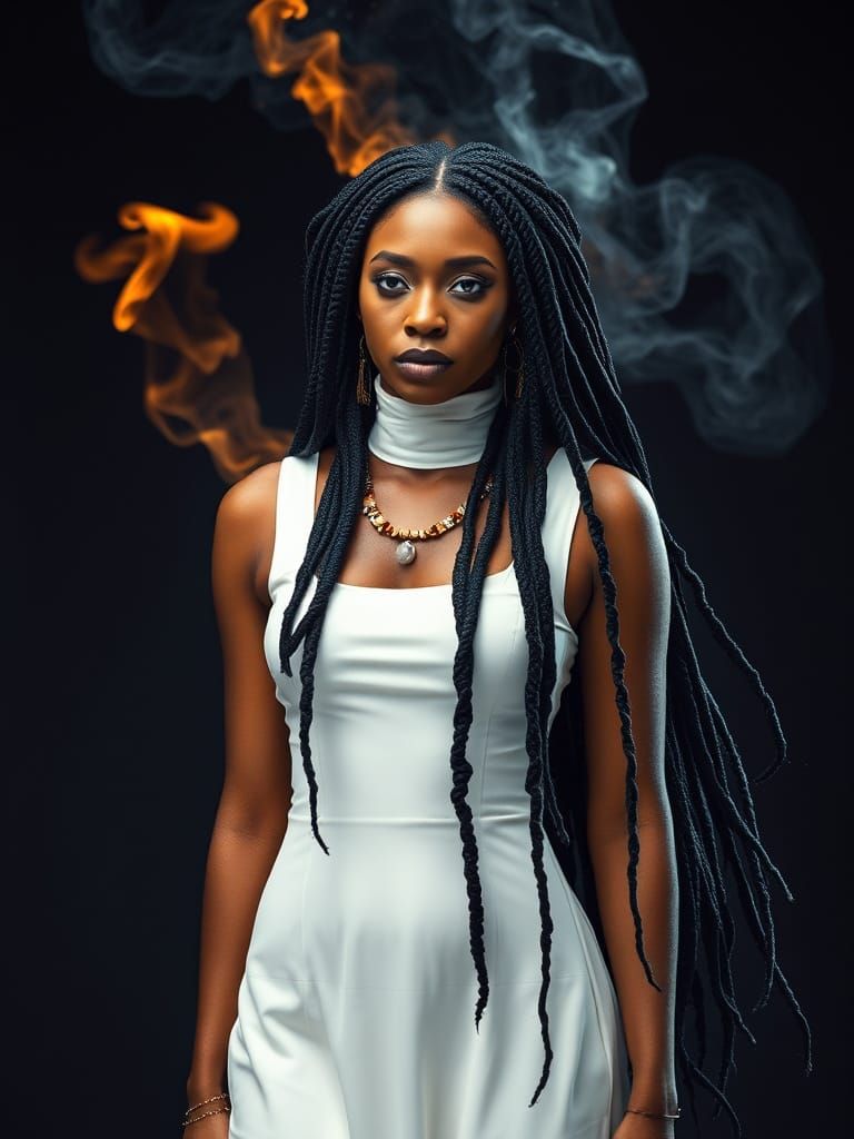 Black Goddess with Fire and Ice Dreads