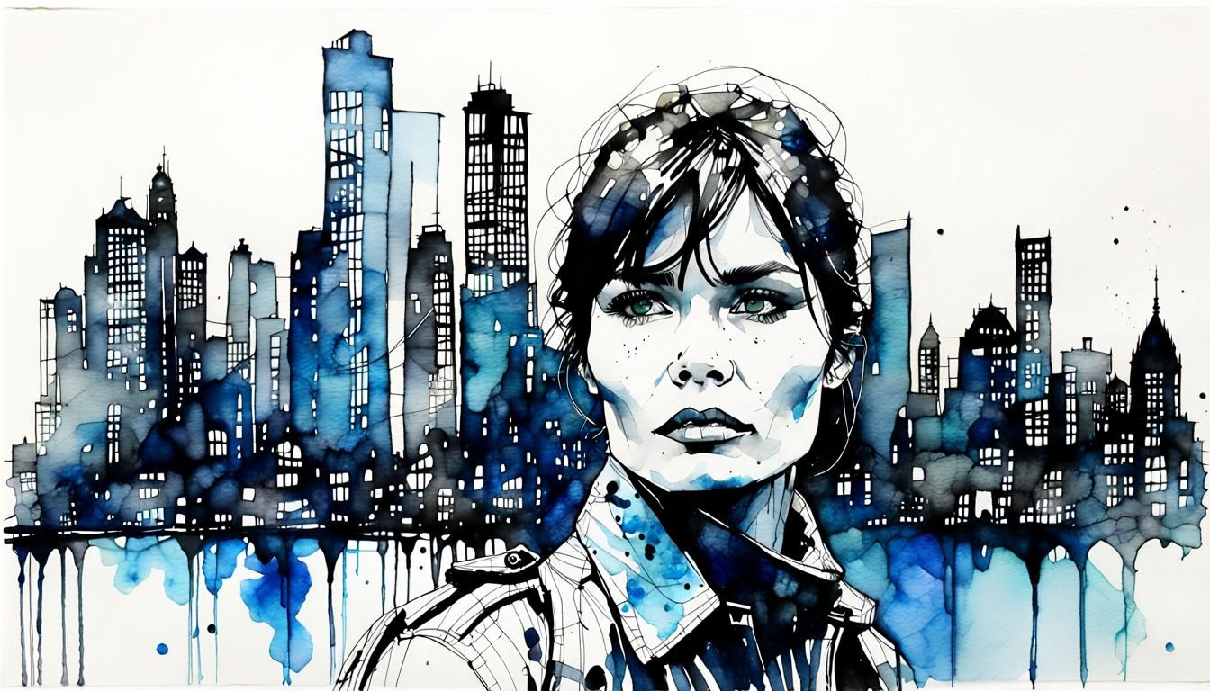 Helena Christensen: Minimalist Watercolor and Ink Portrait