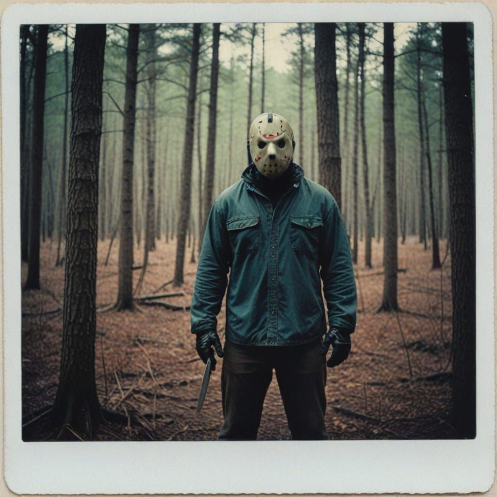 Vintage Polaroid of Jason Voorhees in Crystal Lake