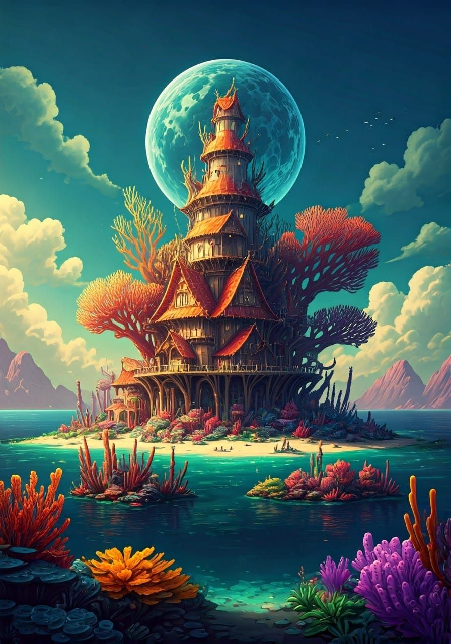 Fantasy Coral Reef Village on Island