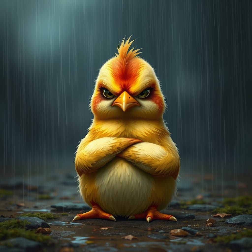 Grumpy Chick Pouting in the Rain: Matte Painting