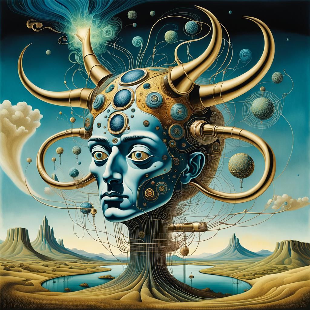 Surreal Mythological Creature in Dreamlike Circuitry