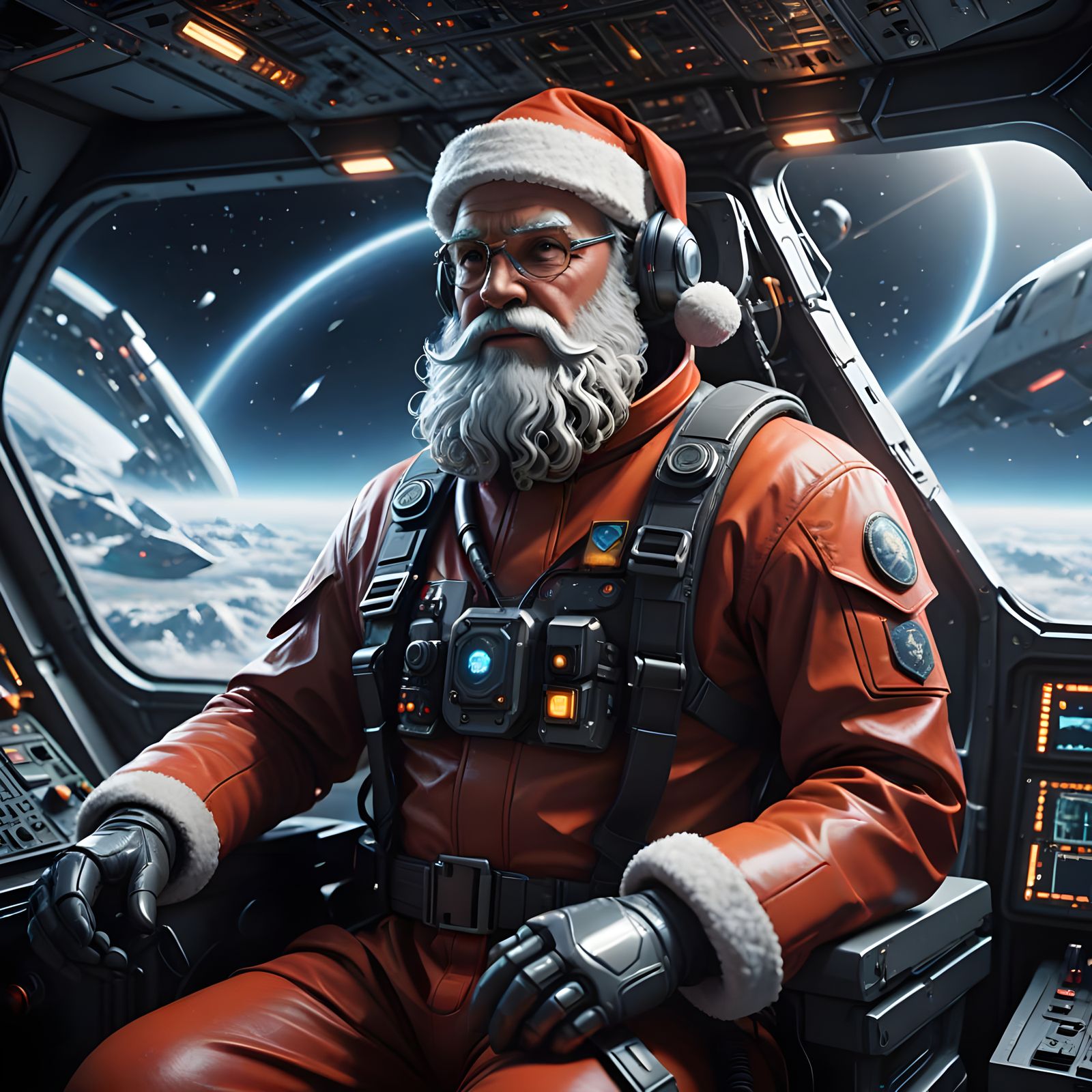 Santa Claus Delivers Presents in a Futuristic Fighter Jet