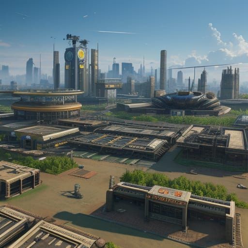 Solarpunk Drone Racing Utopia in Steampunk Cyberpunk Style