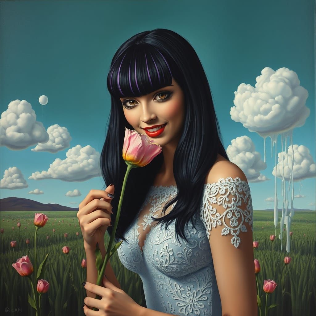 Surreal Woman with Melting Flower in Dali Style