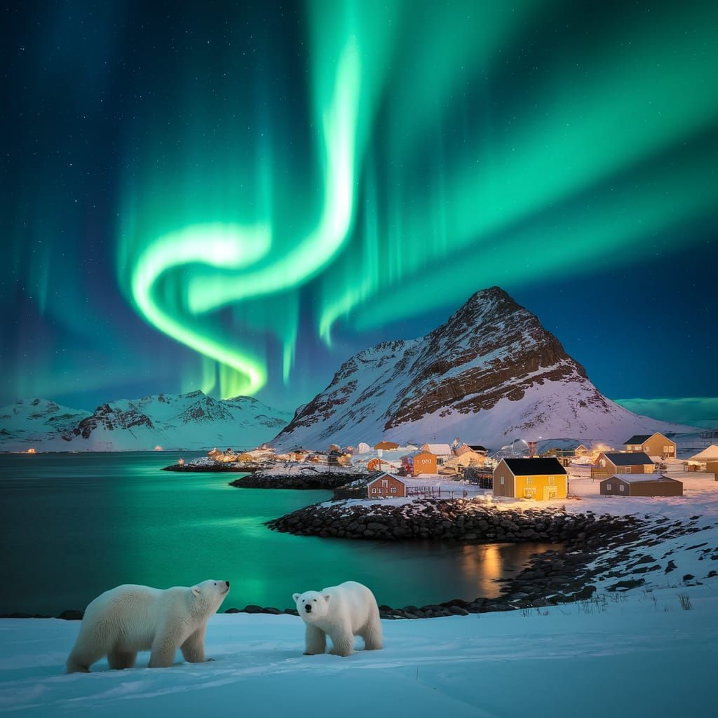 Aurora Borealis Over Svalbard Vault, Neon Style