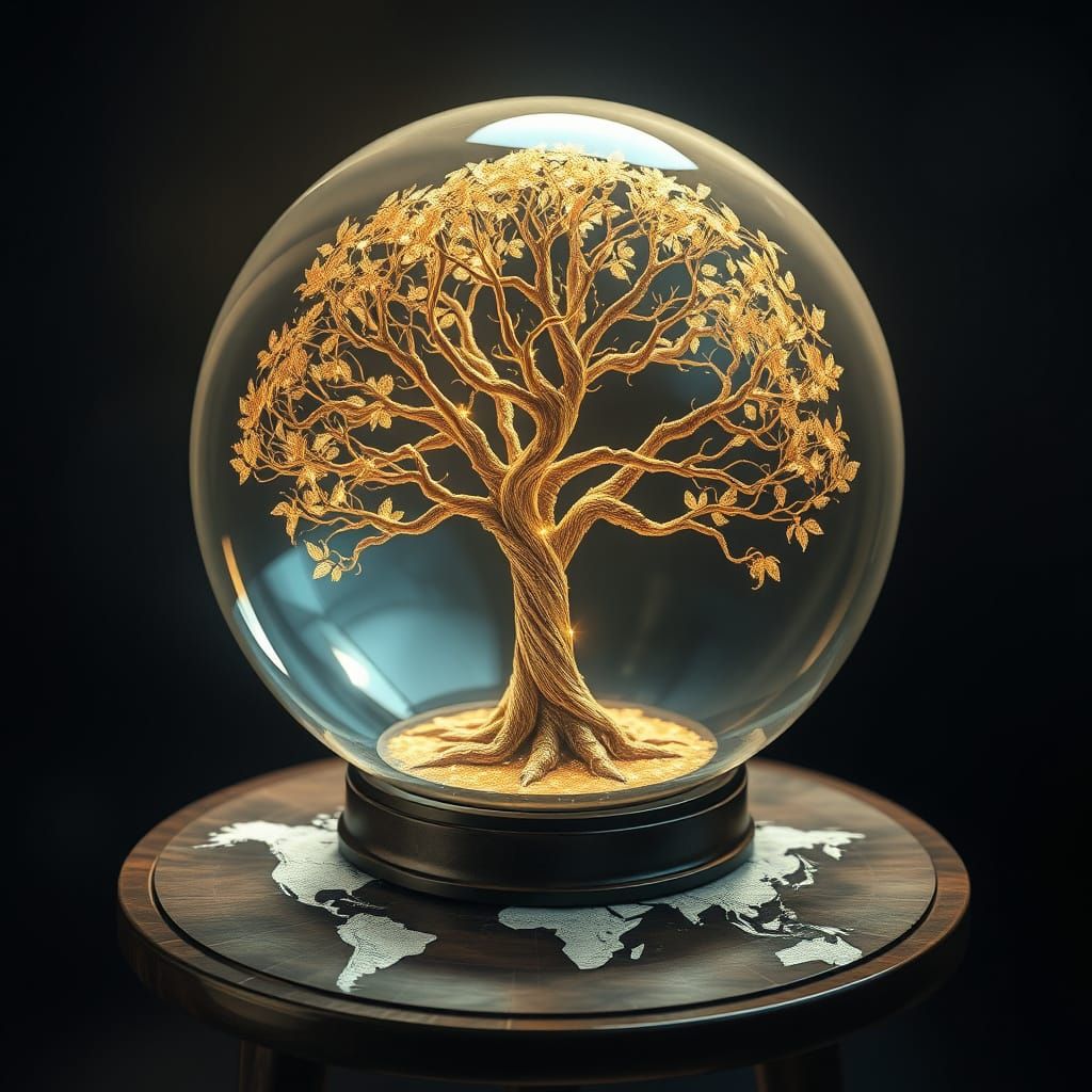 Cosmic Tree of Life in Ethereal Crystal Globe