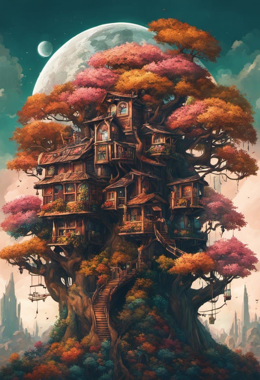 Epic Sci-Fi Treehouse in Autumn Colors