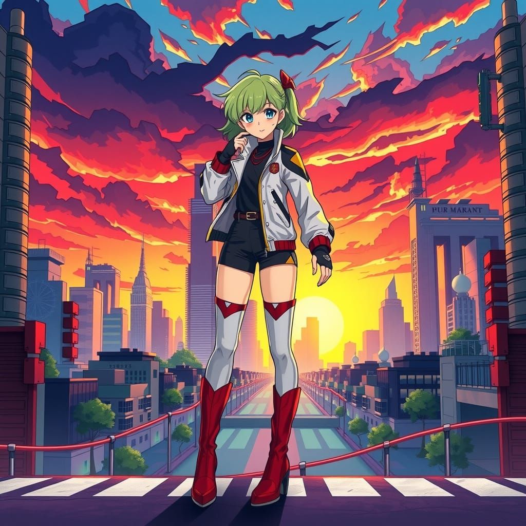 Tatsumaki Heroic Pose in Superflat Anime Style