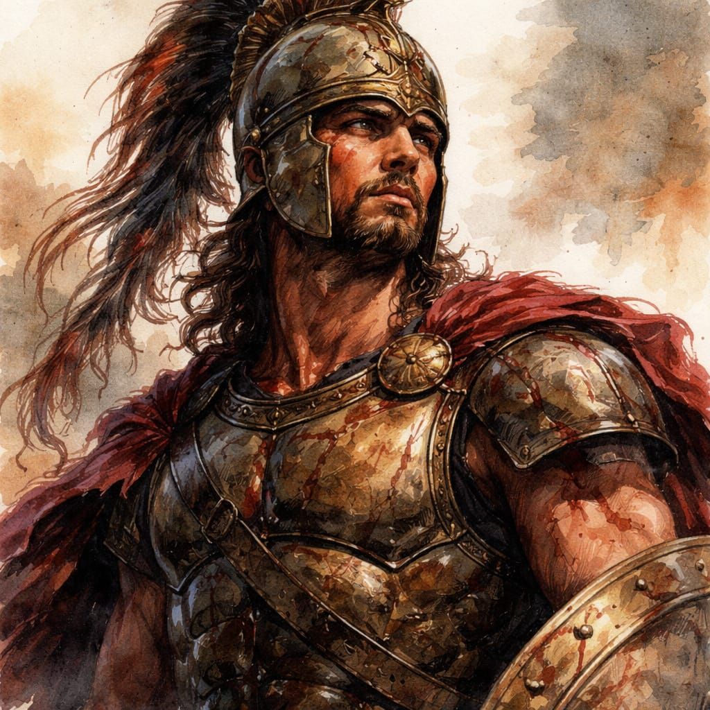 Tragic Hero Hector with Strong Shoulders in Watercolour