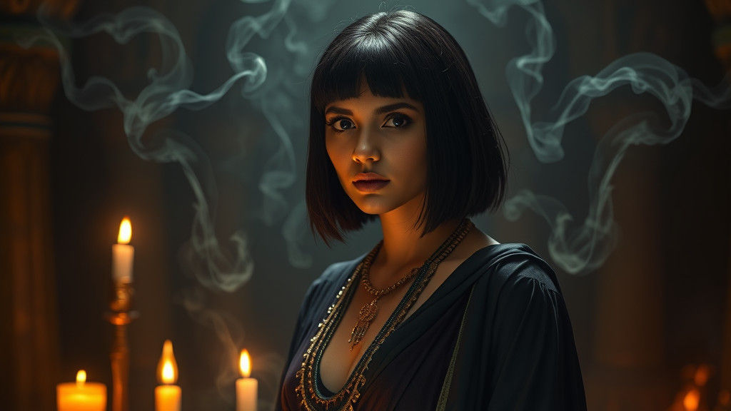 Mystical Priestess of Isis in Ethereal Chamber