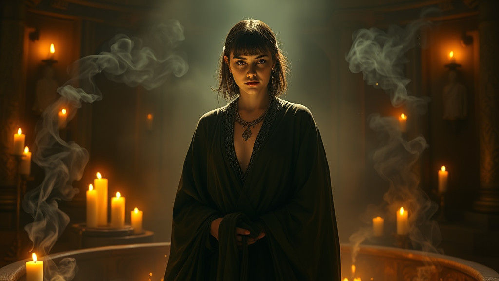 Mystical Priestess in Candlelight, Surrealist Digital Art