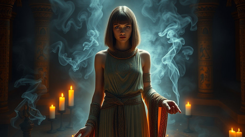 Mystical Priestess Embodies Goddess Isis in Digital Painting