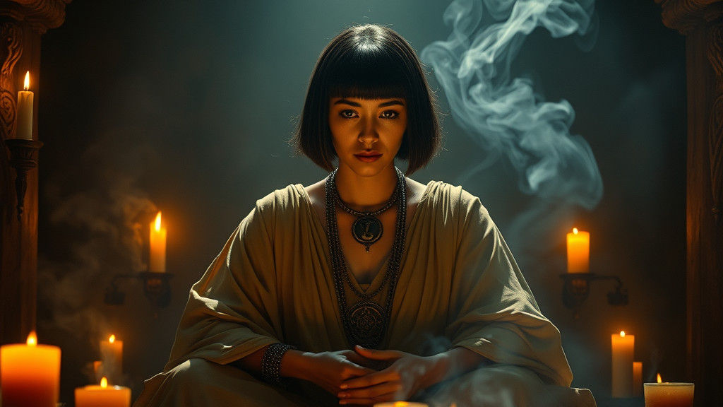 Mystical Priestess of Isis in Dreamlike Chamber