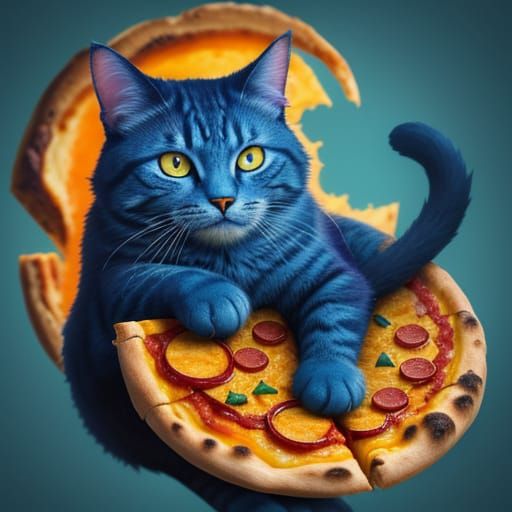 Fantasy Art Cat Enjoys Pizza Slice