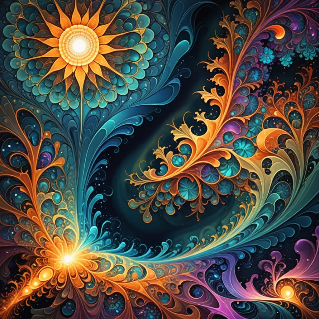 Ethereal Fractal Fountain in Vibrant Opalescent Hues